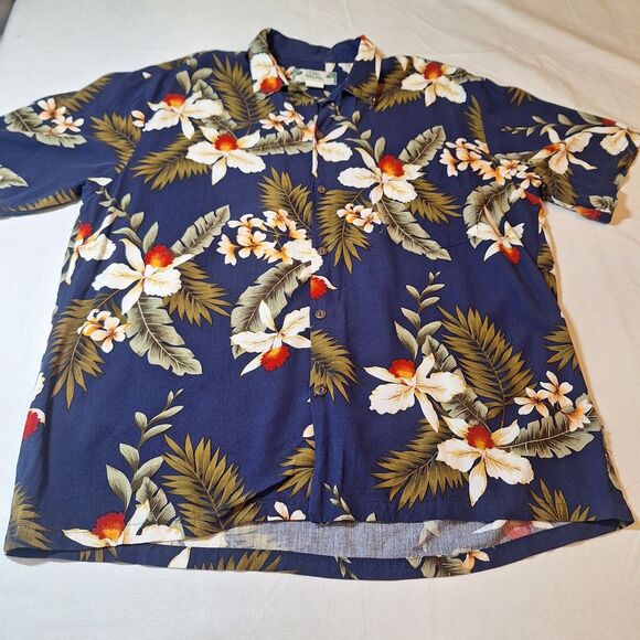 Two Palms Vintage Blue Floral Hawaiian Shirt Hibiscus Tropical Beach Size L - Picture 9 of 9